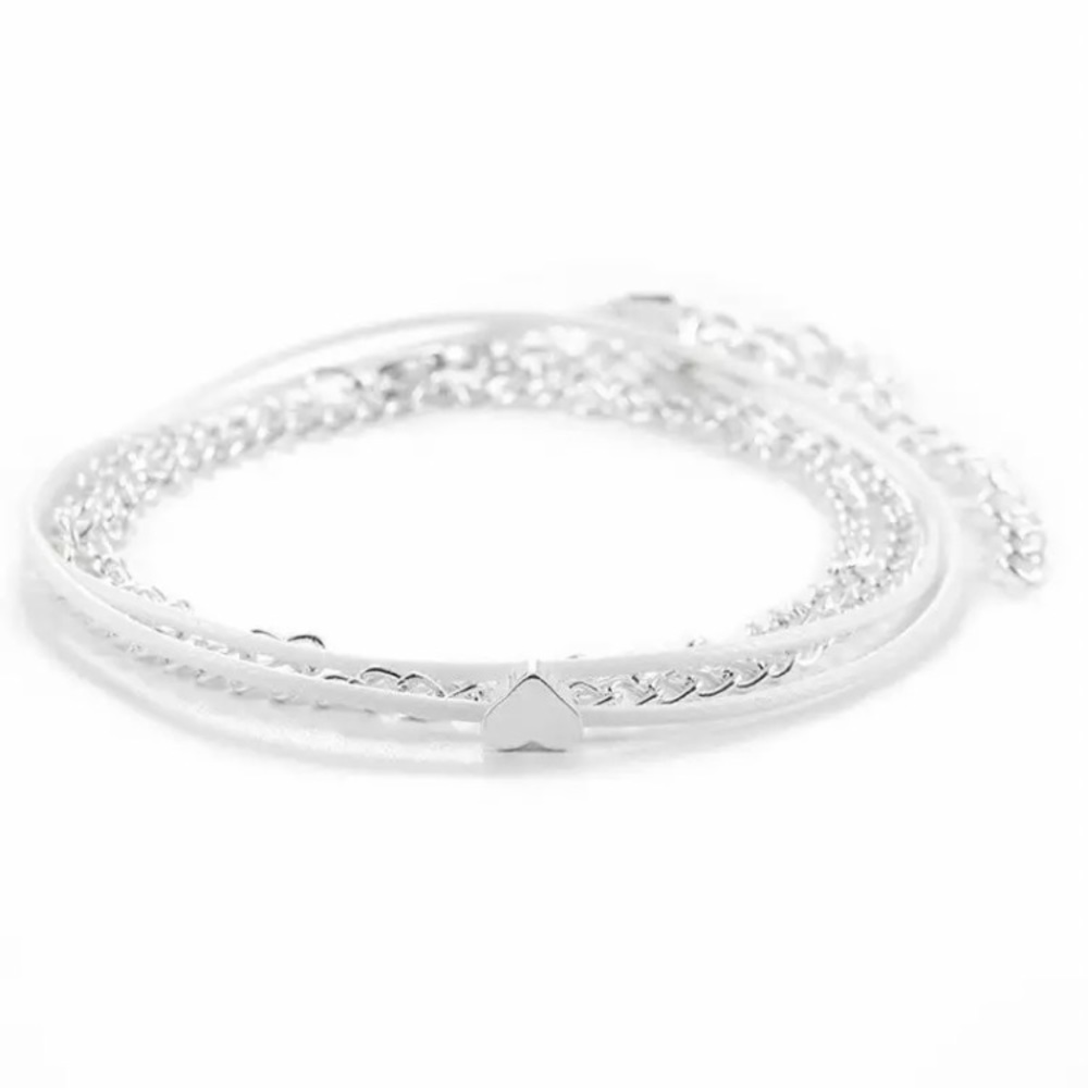 🔴𝟭𝟬/$𝟮𝟱🔴NEW 4 Layered Silver Heart White Cord Anklet - Picture 7 of 12